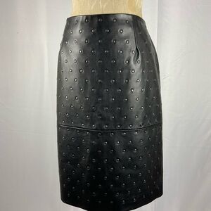 Lanvin Size 6 Studded Black Leather Textured Pencil Skirt